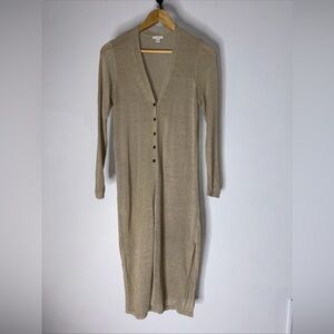 J Jill Tan Brown Long Duster Button Carigan Linen‎ Blend XS